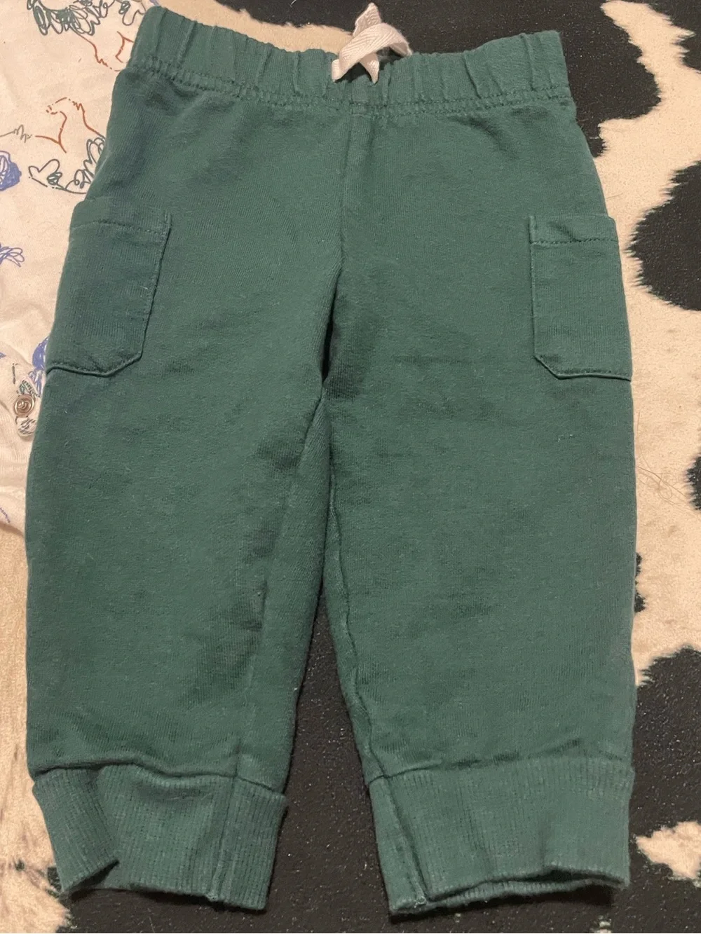 2/$12 Dog Print Short with Forest Green Pants Outfit
